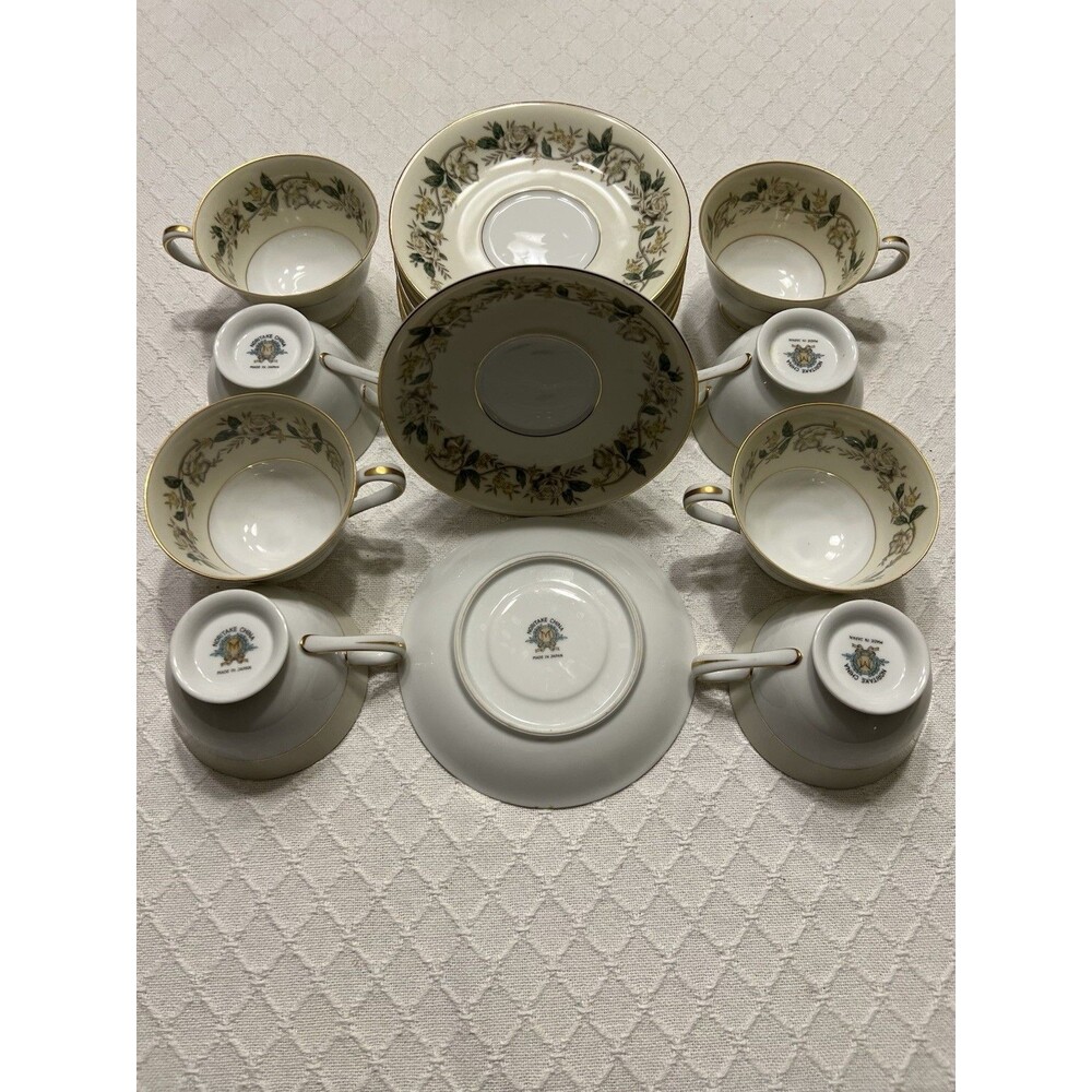 Vintage 1940 NORITAKE CHINA Set Of Six (6) Footed Teacups w/Saucers Pattern 5020